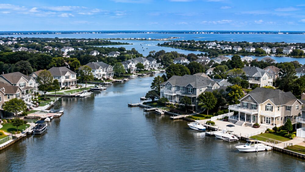 Waterfront homes along a canal